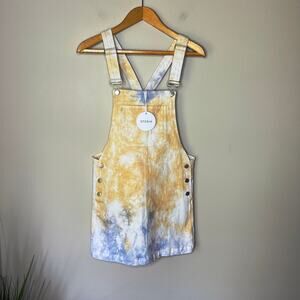 Storia NEW w/ Tags Tie Dye Yellow‎ Blue White Overall Pinafore Mini Dress Medium